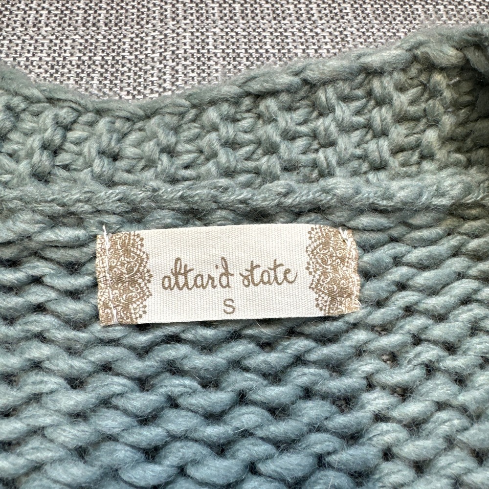 Altar'd State 3D Daisy Chunky Knit Cardigan Sage Green Small Whimsical Cottage - Picture 3 of 11